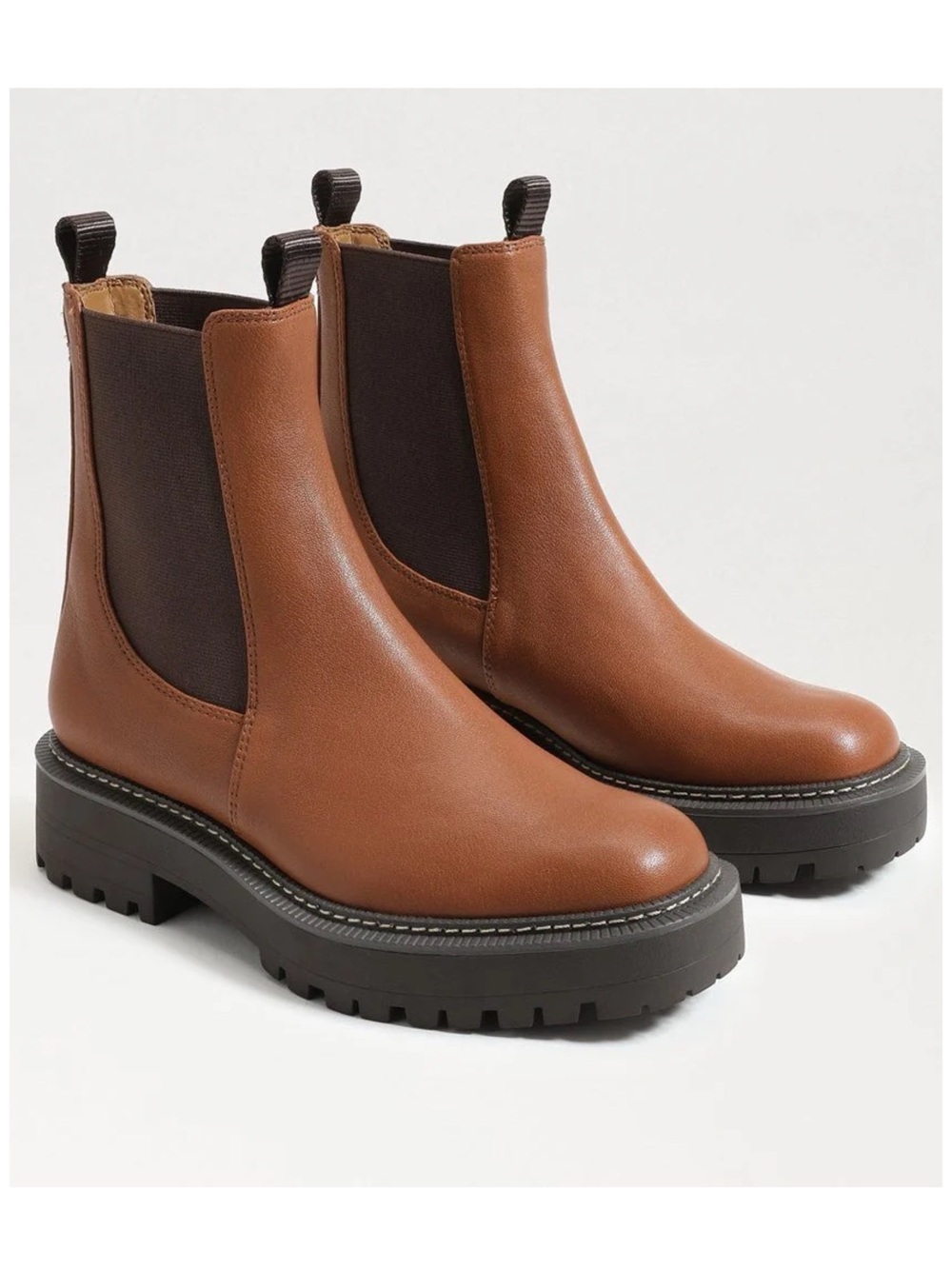 Sam Edelman Brown Leather Laguna Lug Sole Chelsea Boots Size 7.5 Western Boho